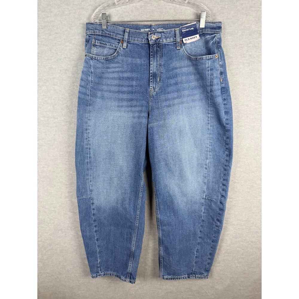 Old Navy 16 High-Rise Barrel Leg Ankle Blue Jeans Pansy Med Wash Baggy NWT